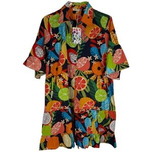 Maude Vivante Multicolor Tropical Fruit Mini Shirt Dress New XL Retail $175